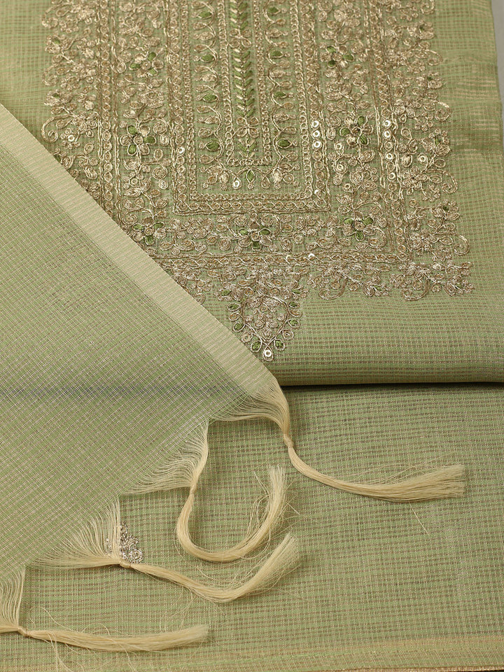 Embroidered Tissue Unstitched Suit With Pant &amp; Dupatta