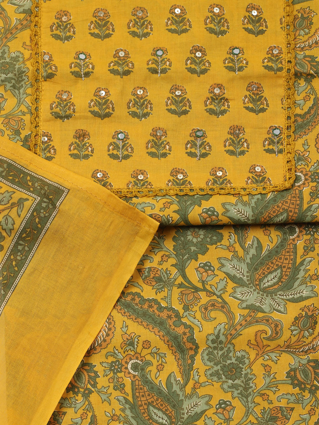 Embroidered Cotton Blend Unstitched Suit With Pant &amp; Dupatta