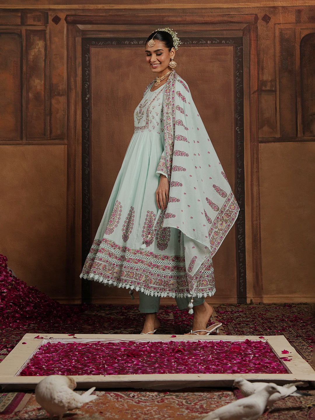 Woven Design Cotton Blend Kurta With Pant &amp; Dupatta