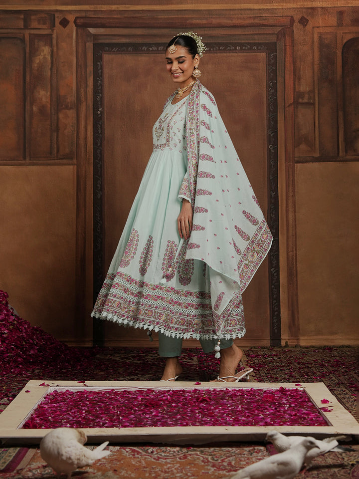 Woven Design Cotton Blend Kurta With Pant &amp; Dupatta