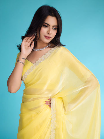 Stone Work Border Chiffon Saree