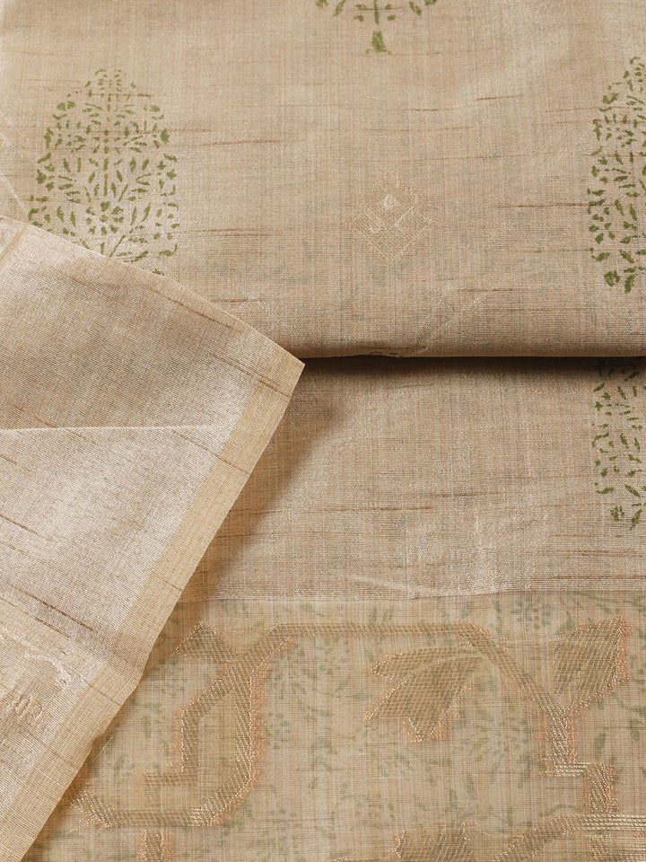 Printed Cotton Blend Unstitched Suit With Pant &amp; Dupatta