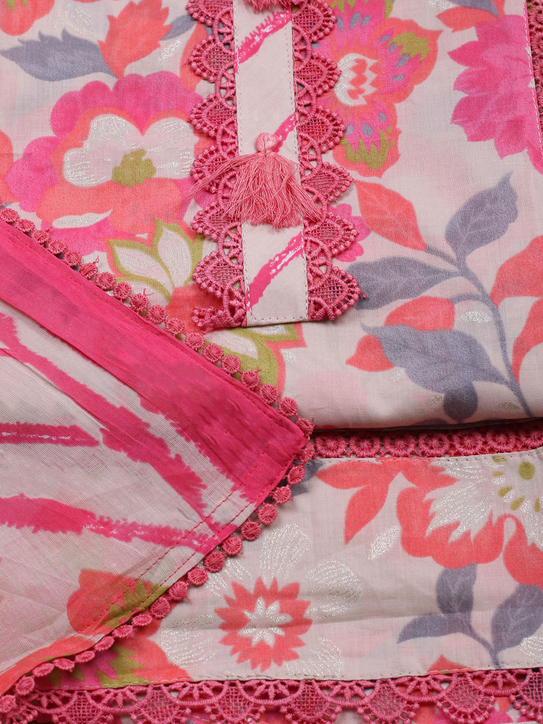 Embroidered Cotton Blend Unstitched Suit With Pant &amp; Dupatta