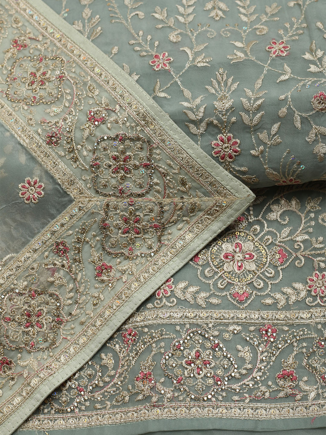 All over Embroidered Organza Unstitched Suit With Dupatta