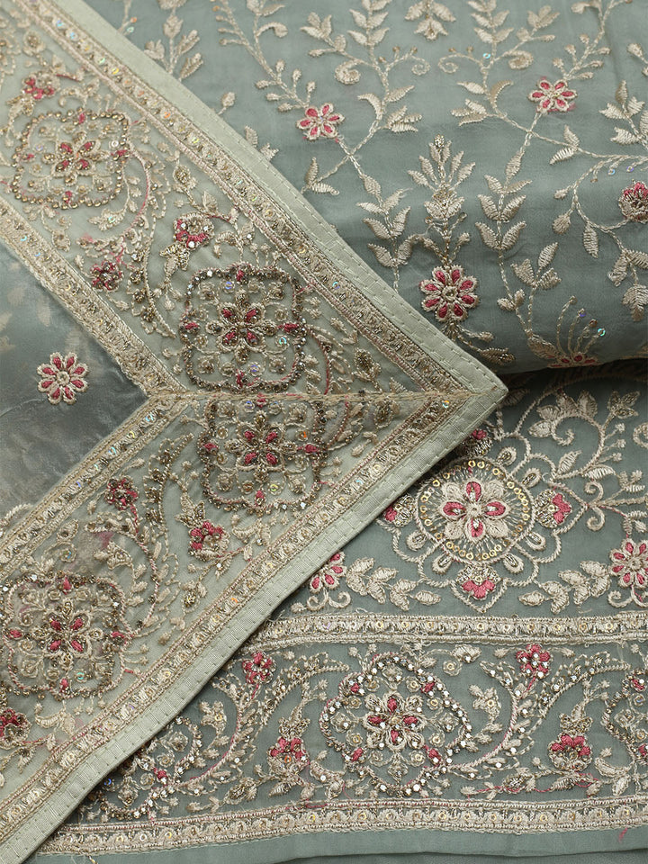 All over Embroidered Organza Unstitched Suit With Dupatta