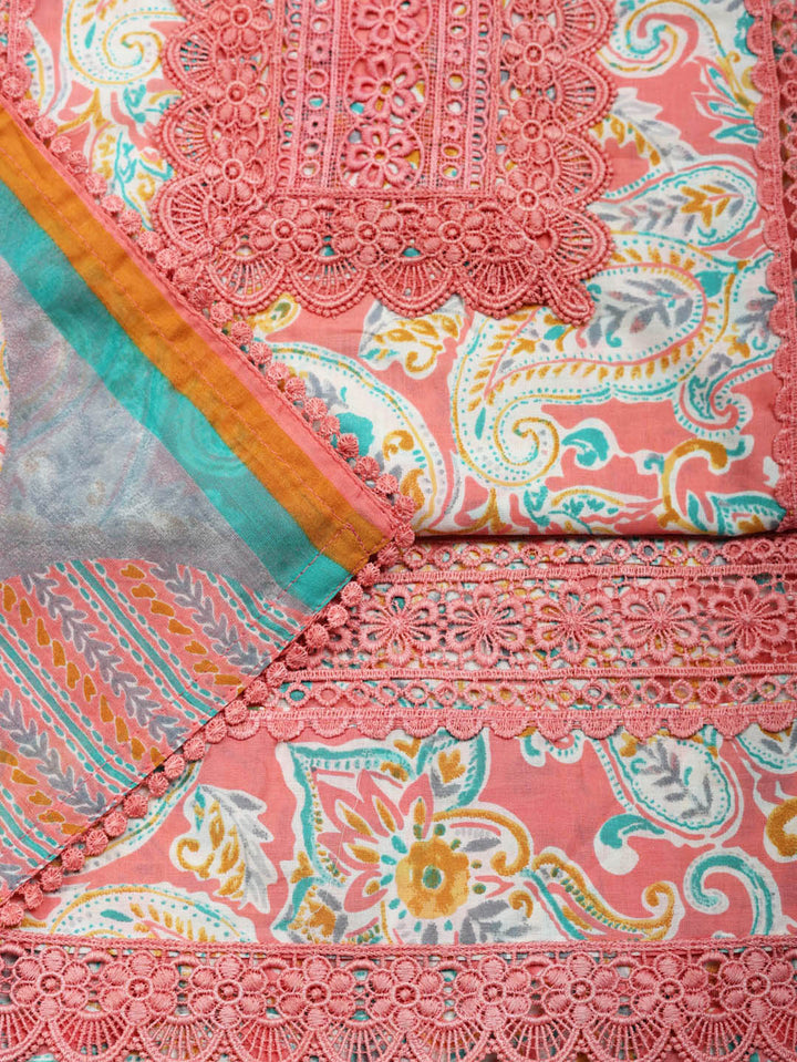 Embroidered Cotton Blend Unstitched Suit With Pant &amp; Dupatta