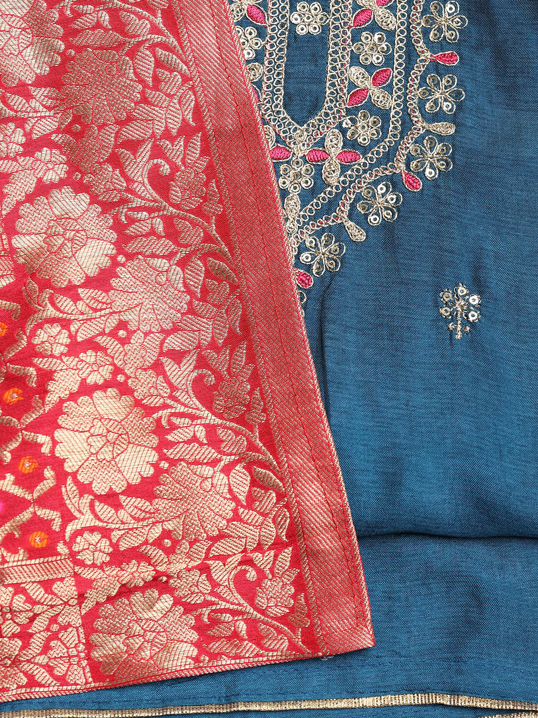 Embroidered Chanderi Unstitched Suit With Dupatta