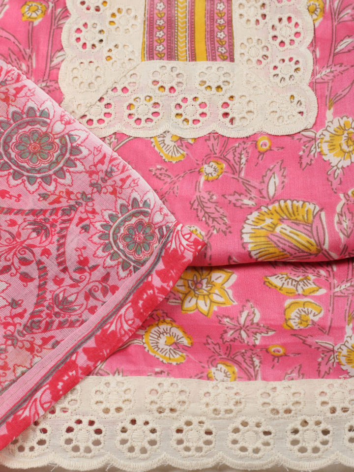 Printed Cotton Blend Unstitched Suit With Dupatta