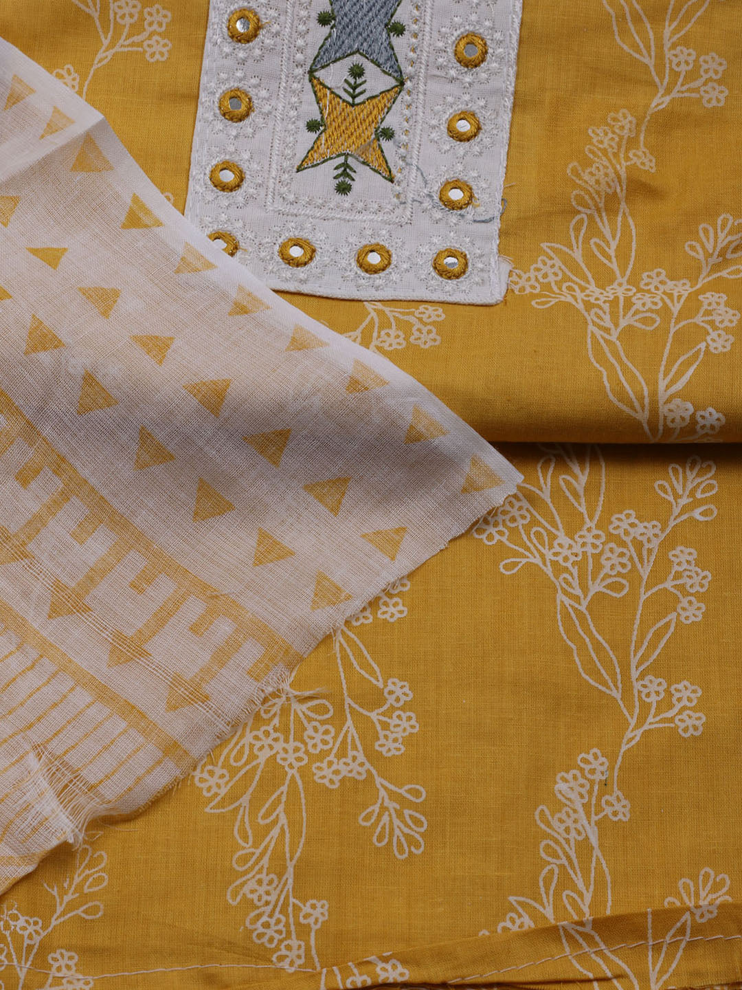 Printed Cotton Blend Unstitched Suit With Dupatta