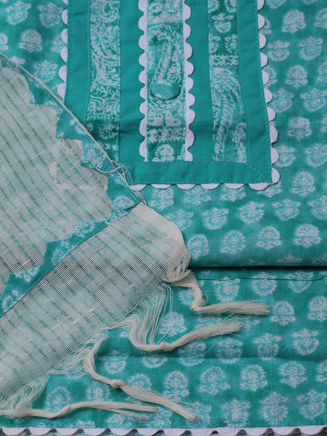 Printed Cotton Blend Unstitched Suit With Dupatta