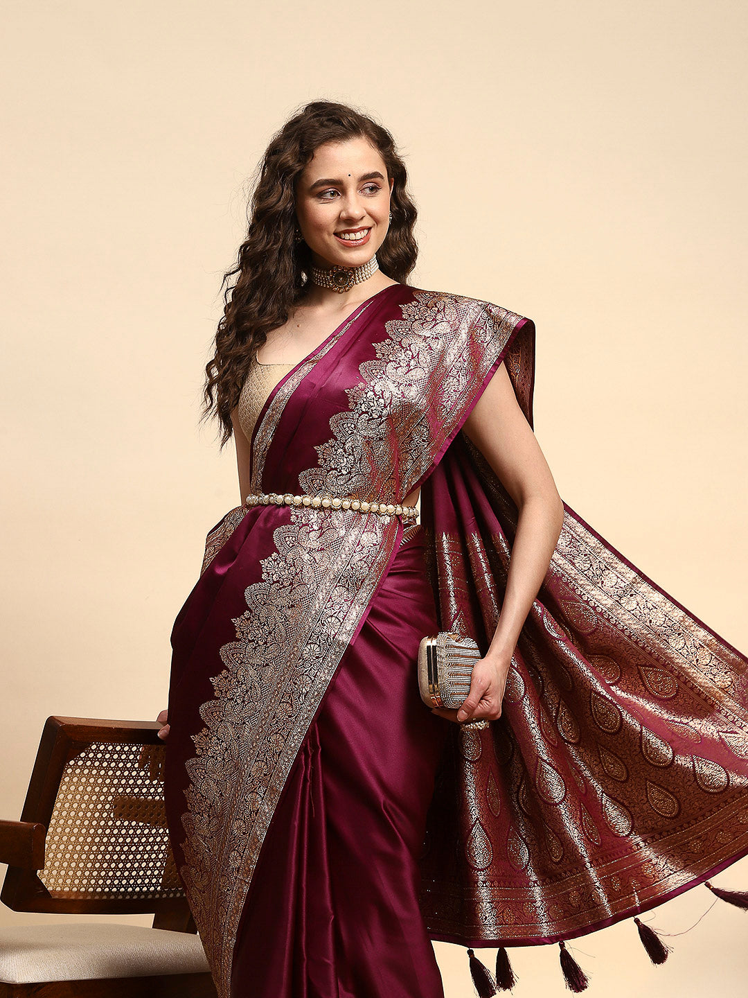 Woven Design Satin Saree