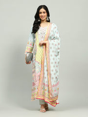 Printed Cotton Blend Kurta With Pants & Dupatta