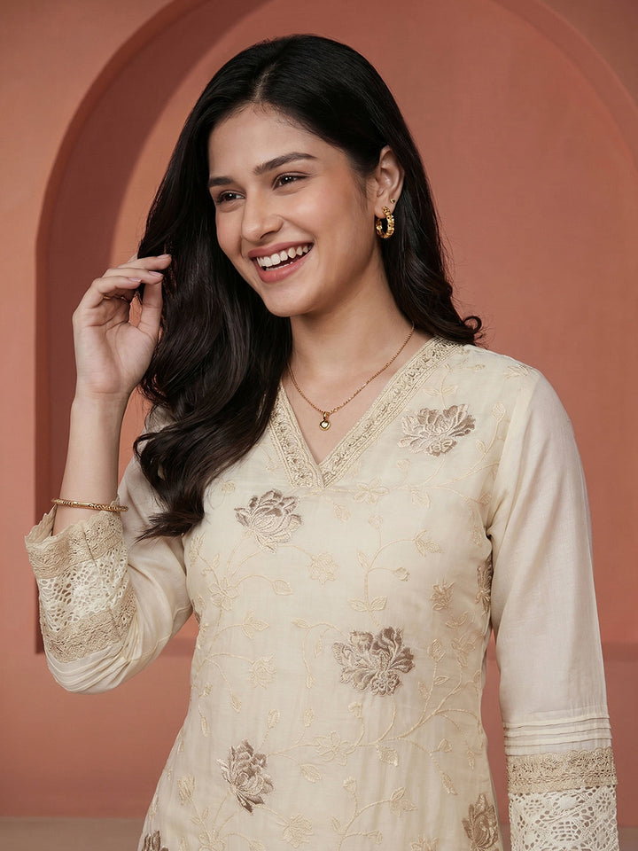 Embroidered Chanderi Suit Set With Dupatta