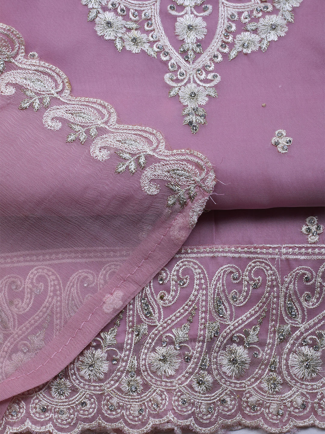 Embroidered Organza Unstitched Suit With Dupatta
