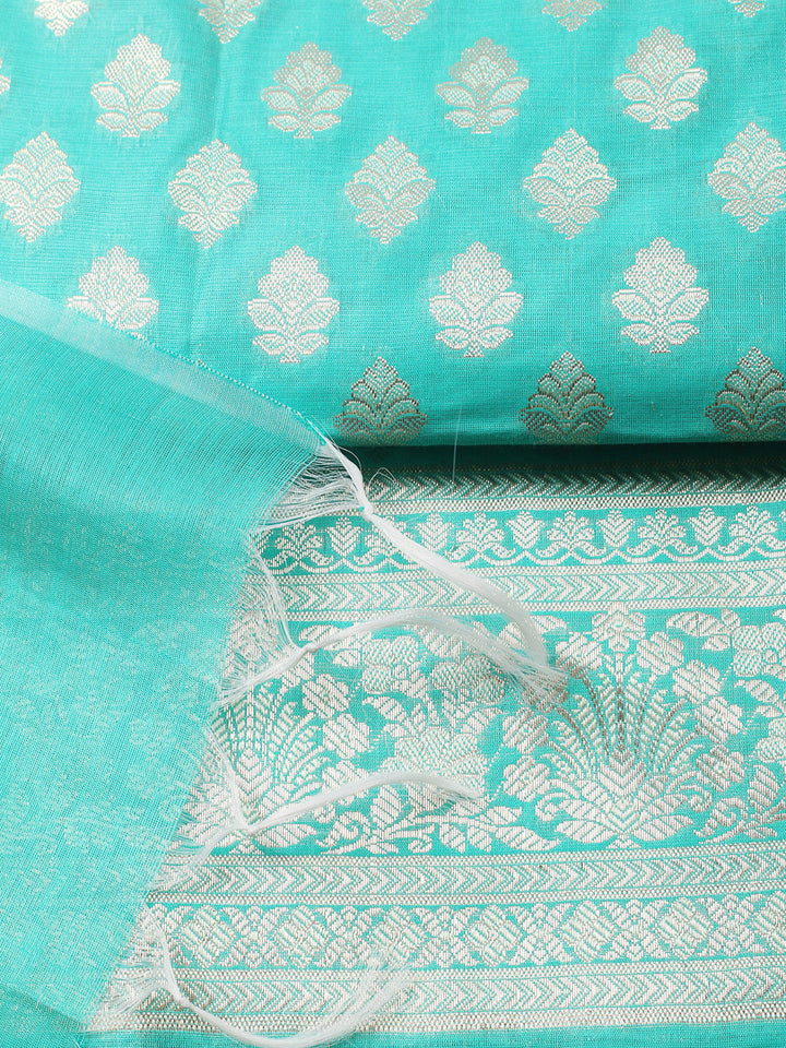Woven Design Chanderi Unstitched Suit With Pant &amp; Dupatta