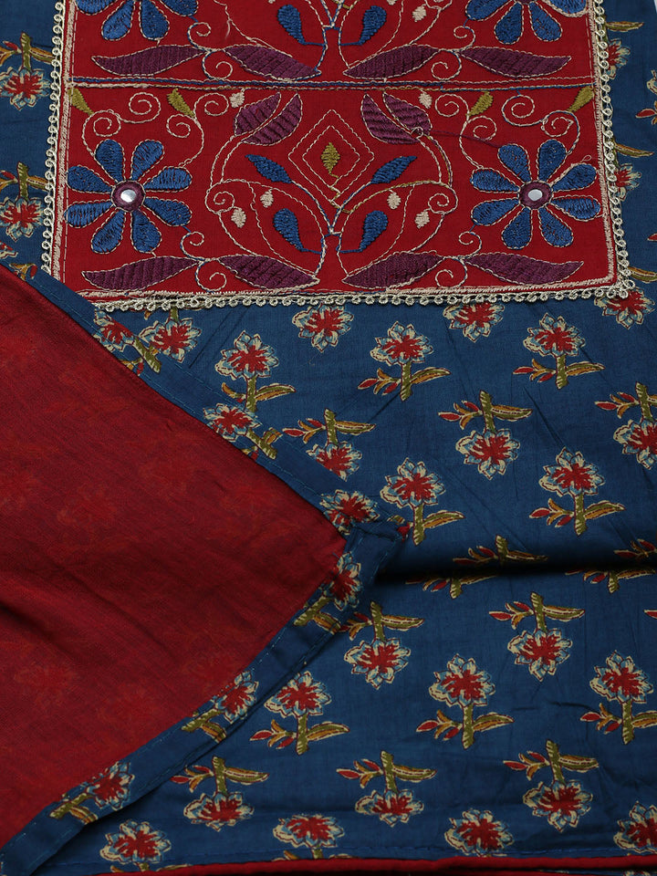 Embroidered Cotton Blend Unstitched Suit With Pant &amp; Dupatta