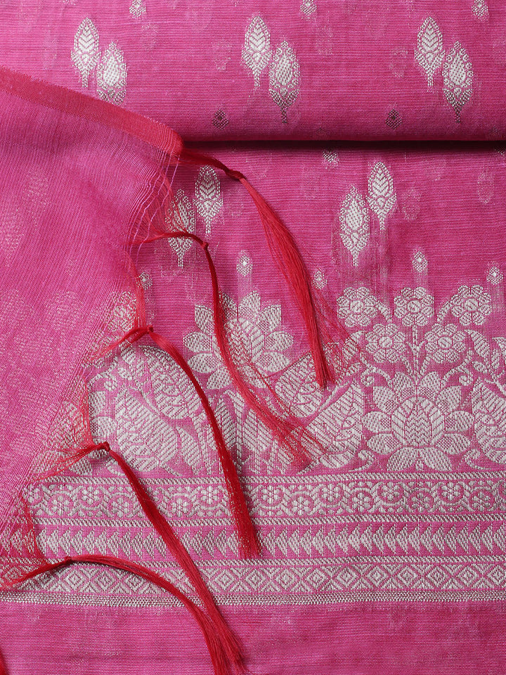 Woven Design Art Silk Unstitched Suit With Pant &amp; Dupatta