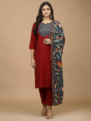 Printed Chanderi Kurta With Pants & Dupatta