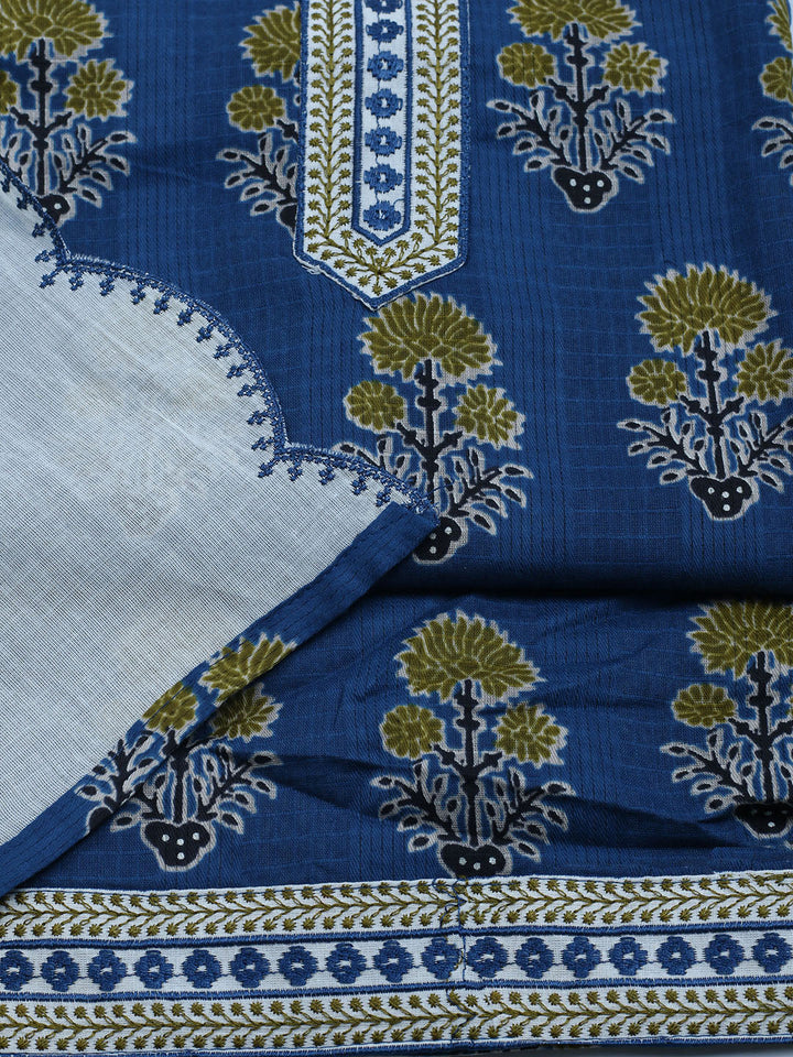 Neck Embroidered Cotton Blend Unstitched Suit With Dupatta