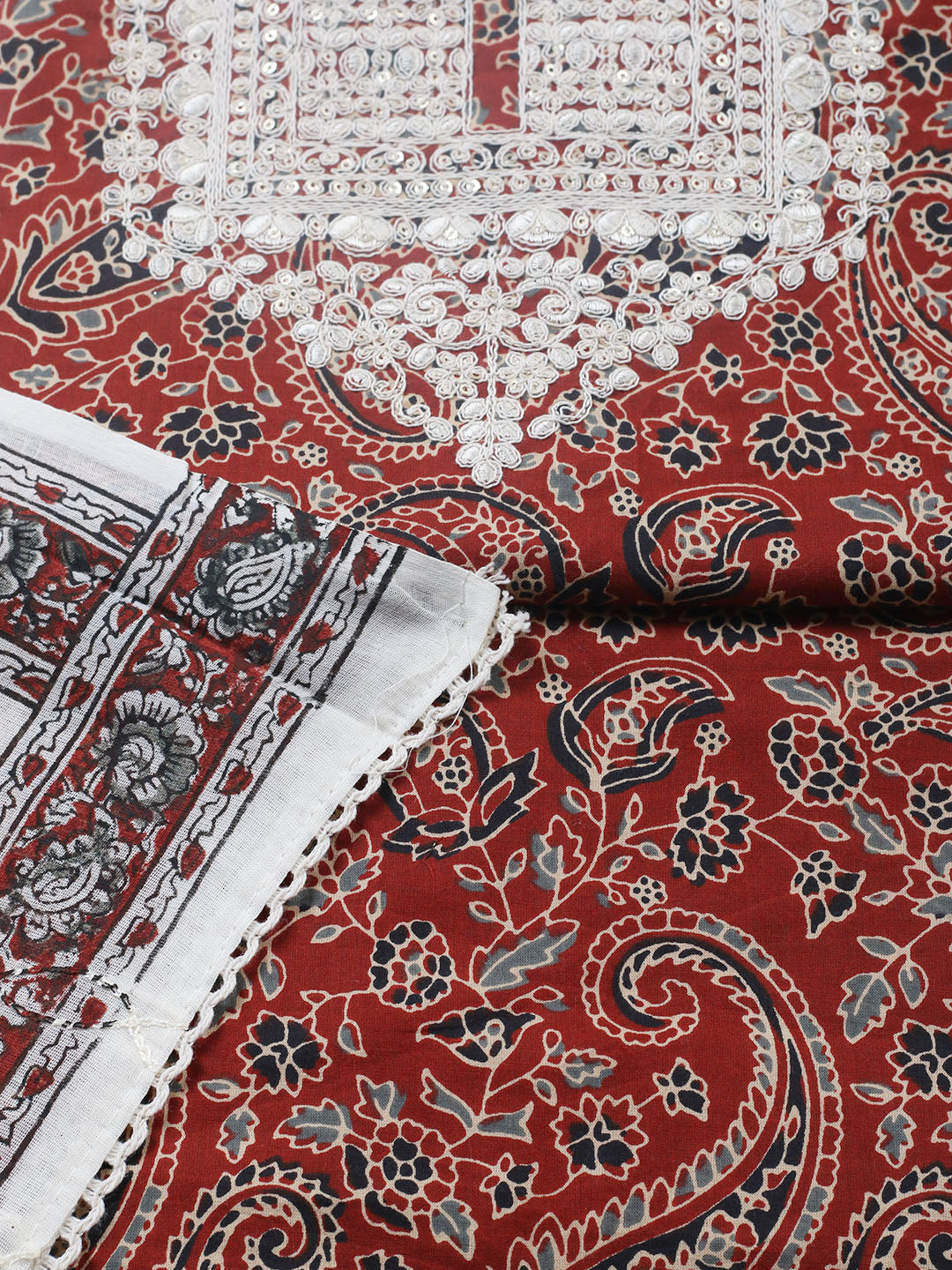 Printed Cotton Blend Unstitched Suit With Pant &amp; Dupatta