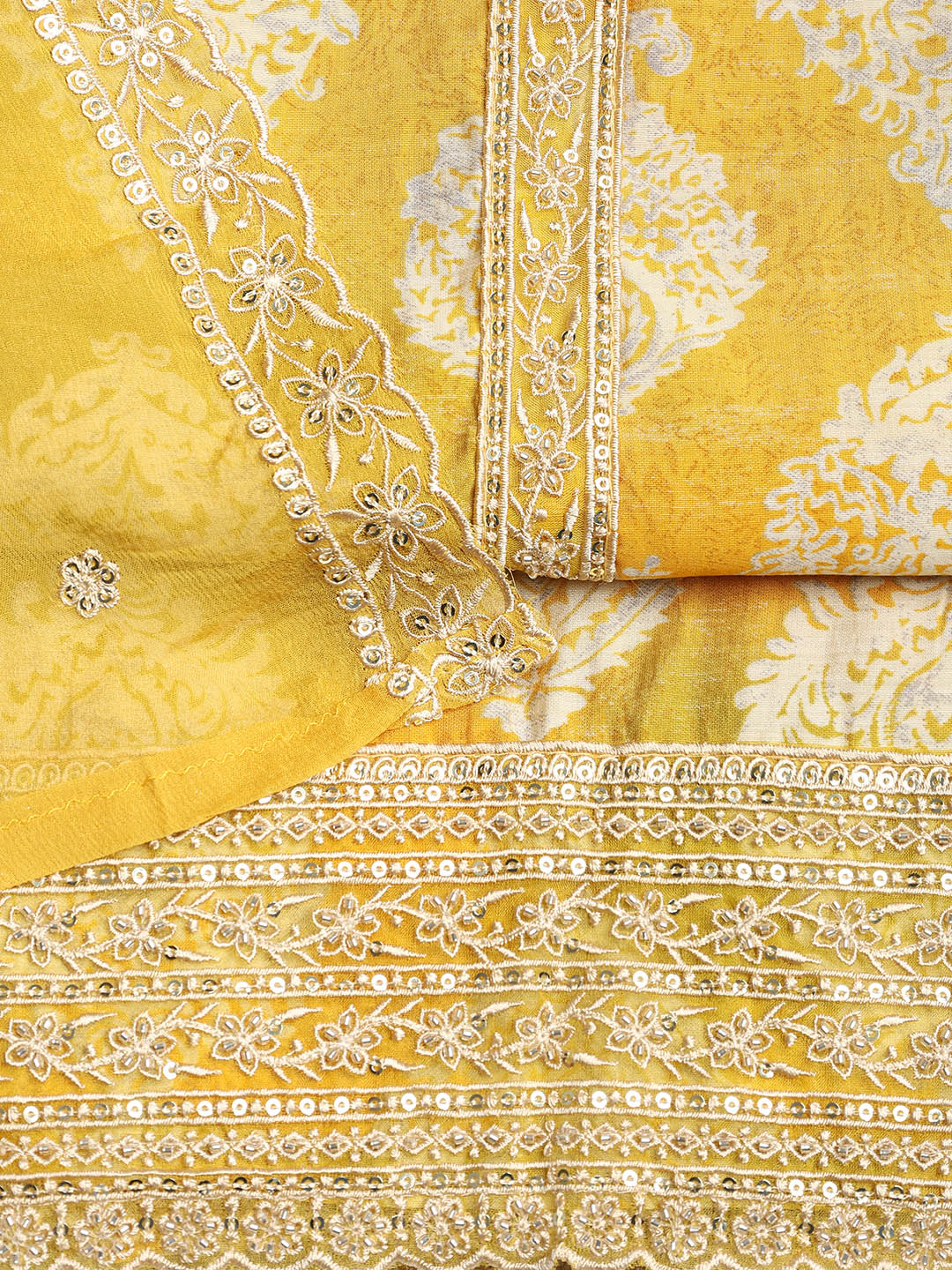 Border With Booti Muslin Unstitched Suit With Dupatta