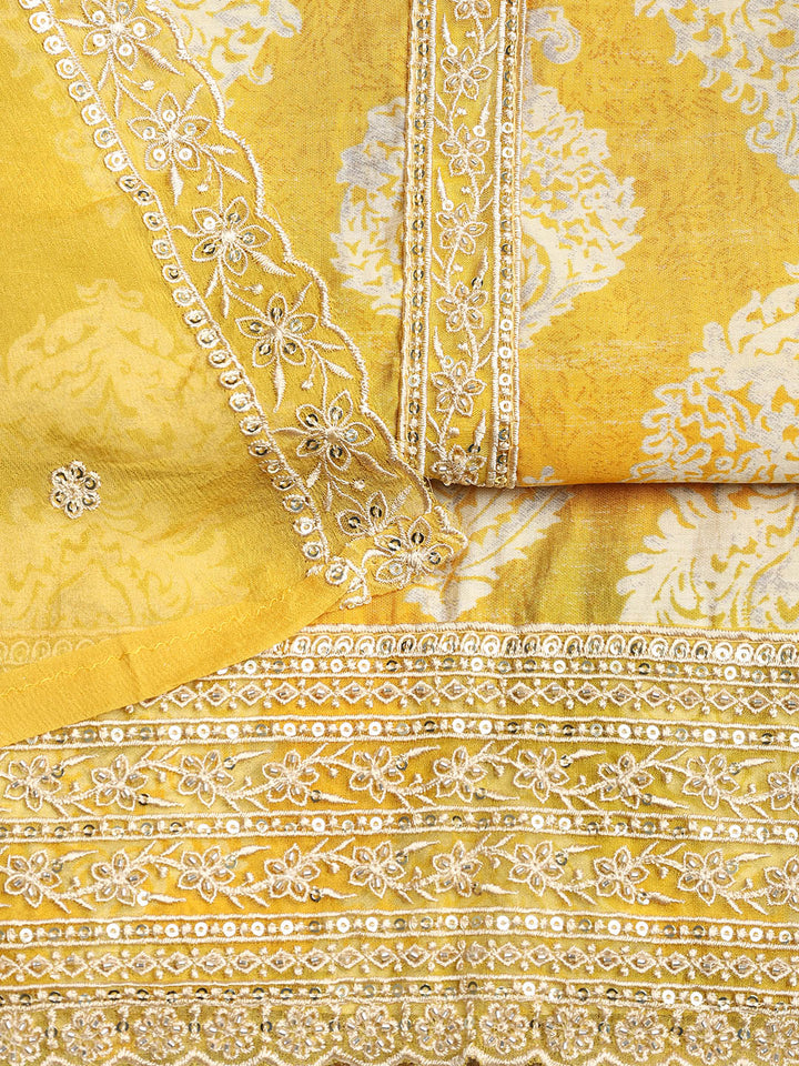Border With Booti Muslin Unstitched Suit With Dupatta