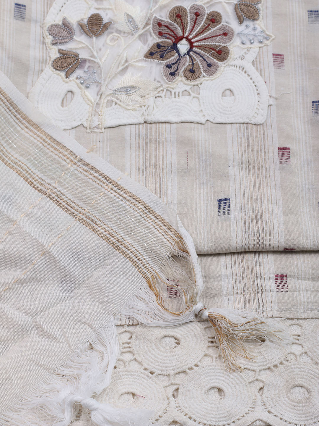 Patch Neck Cotton Blend Unstitched Suit With Dupatta