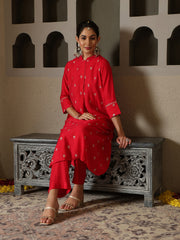 Zari Embroidery Cotton Blend Kurta With Pants