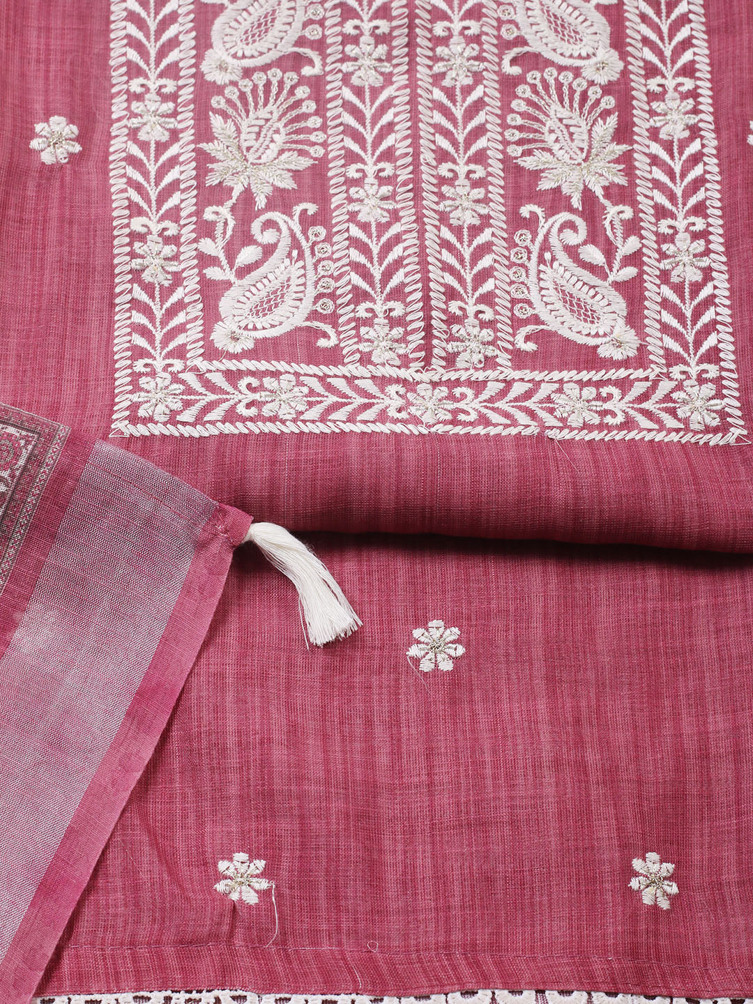 Embroidered Linen Blend Unstitched Suit With Pant &amp; Dupatta