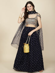 Resham Embroidery Georgette Choli With Lehenga & Dupatta