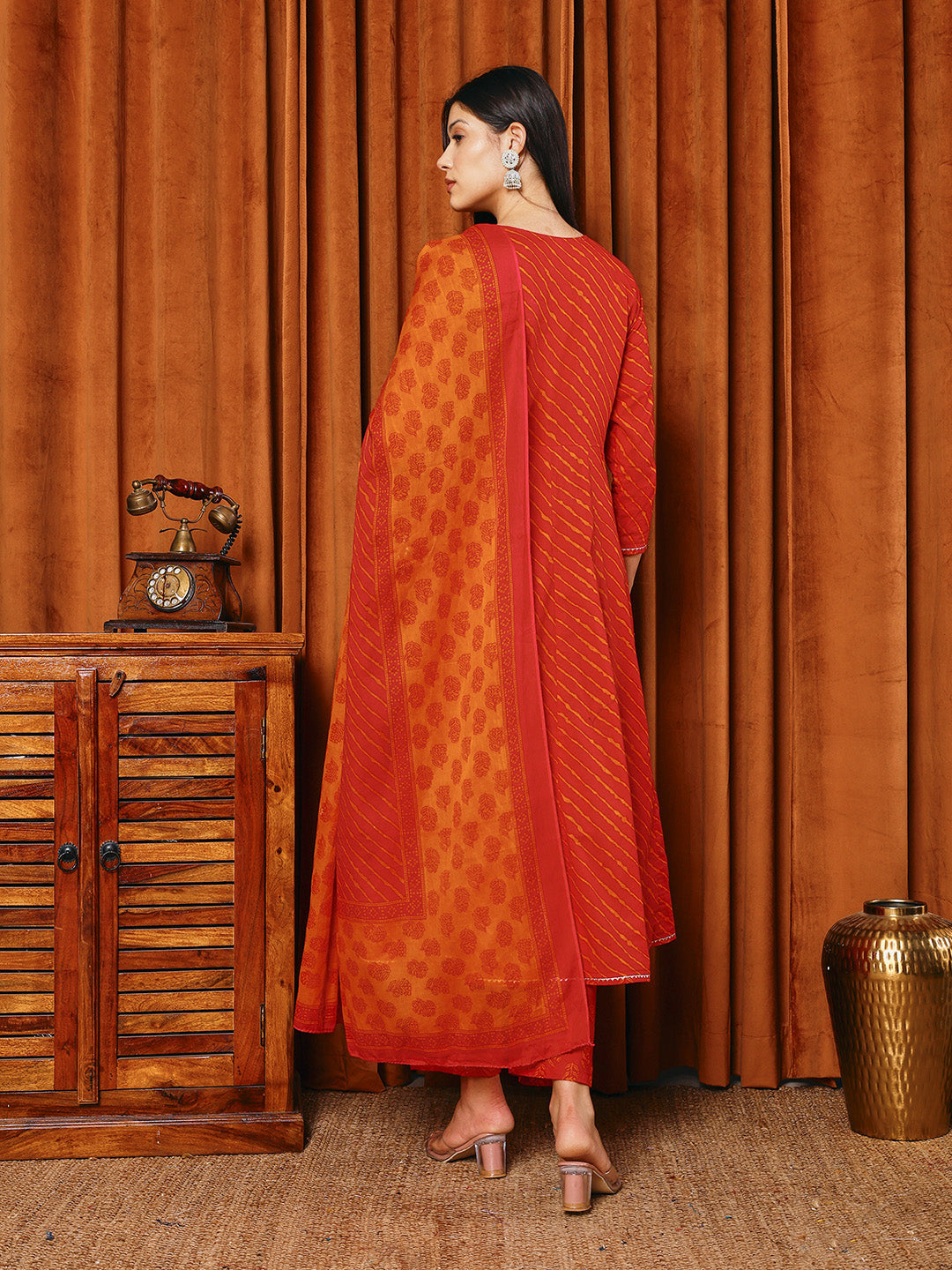 Printed Cotton Blend Kurta With Pants & Dupatta