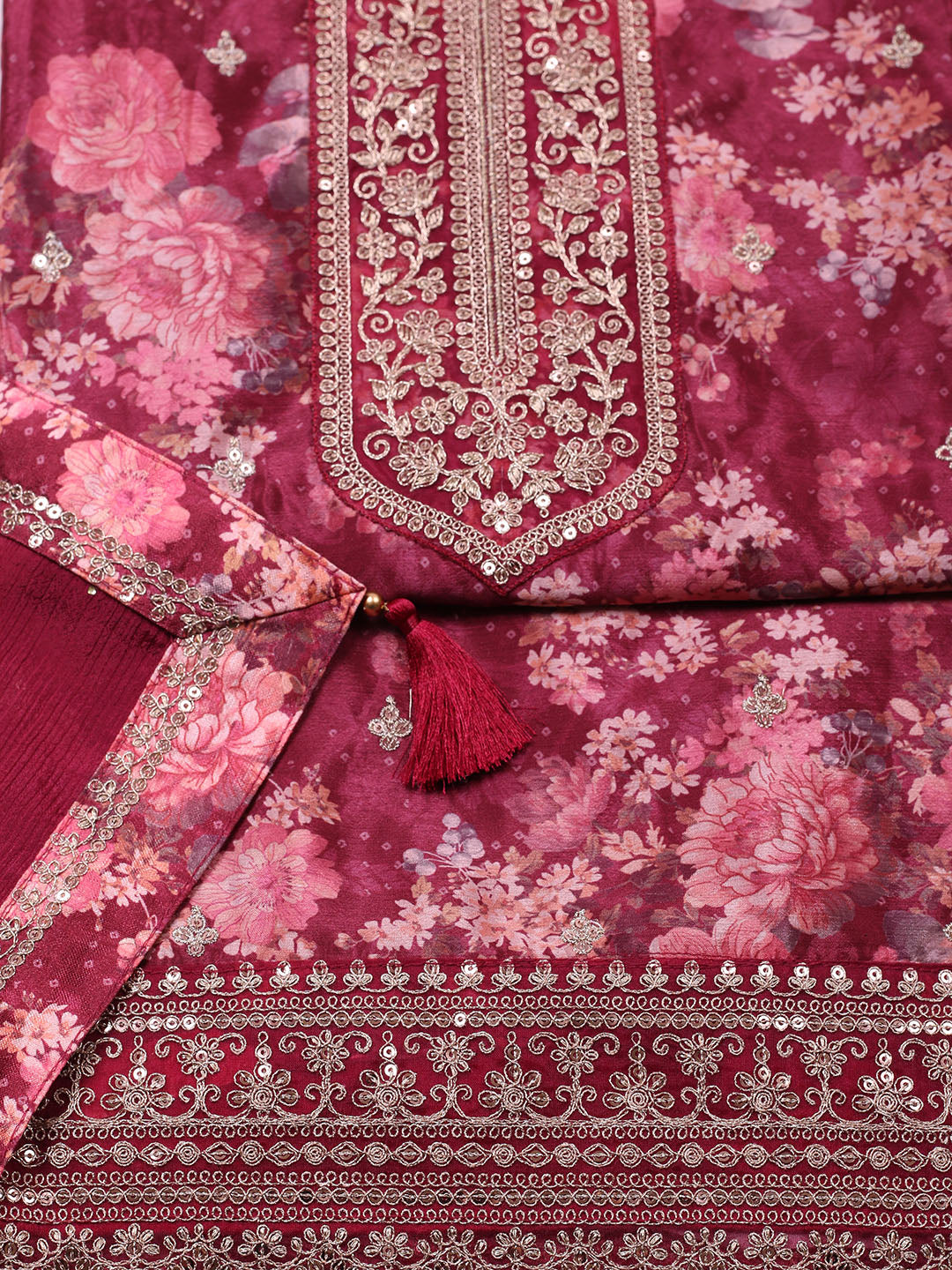 Printed Chinon Unstitched Suit With Pant &amp; Dupatta