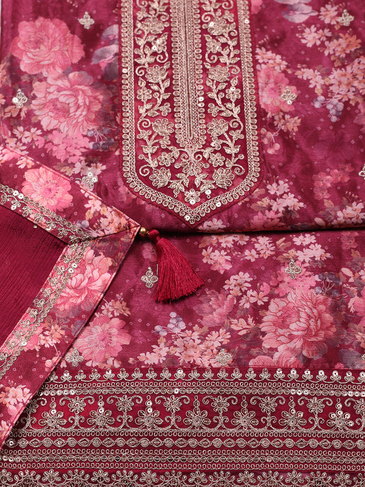 Printed Chinon Unstitched Suit With Pant &amp; Dupatta