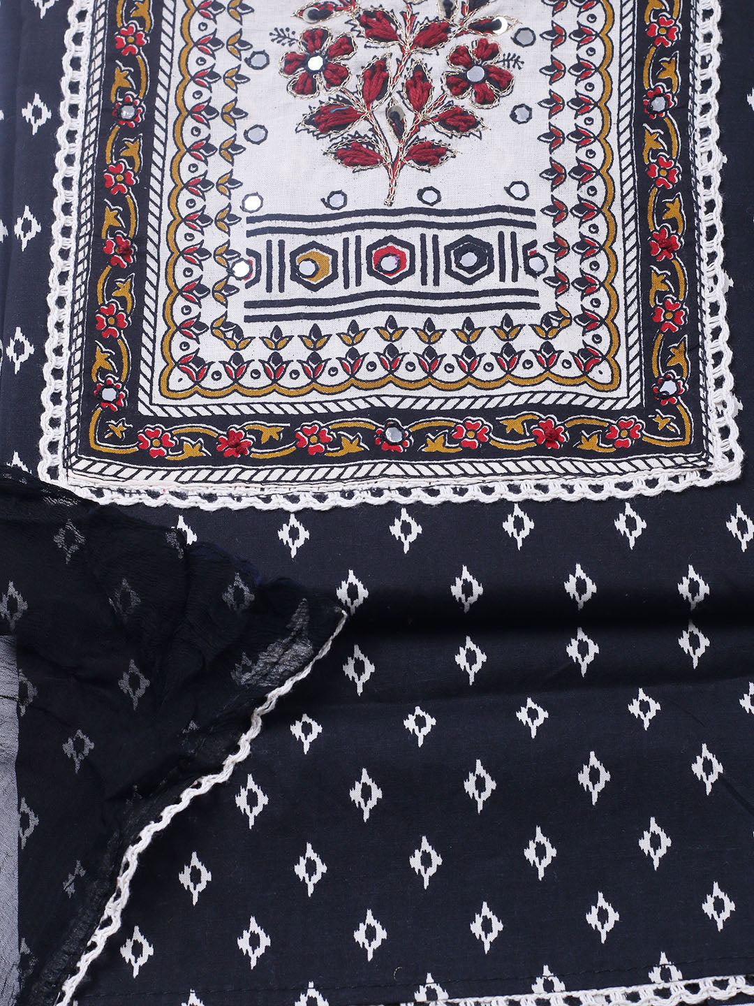 Embroidered Cotton Blend Unstitched Suit With Pant &amp; Dupatta