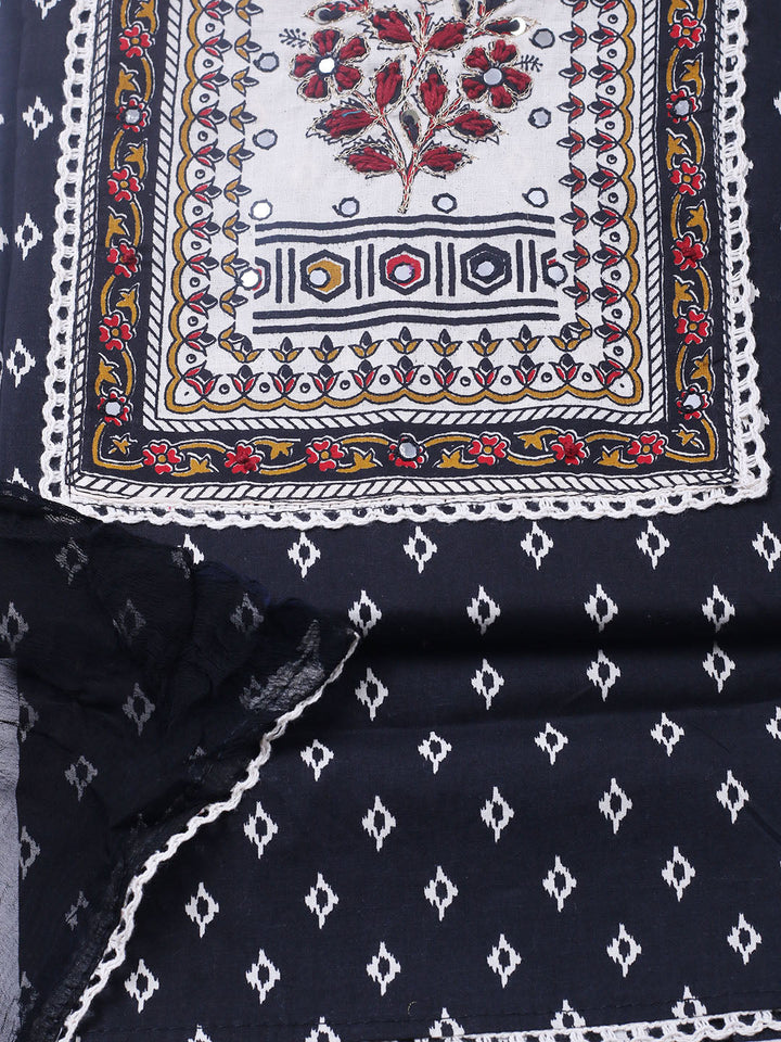 Embroidered Cotton Blend Unstitched Suit With Pant &amp; Dupatta