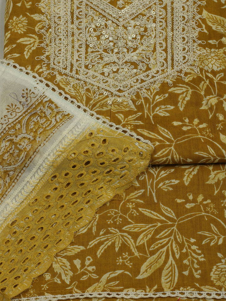 Printed Cotton Unstitched Suits Printed Suit With Pant &amp; Dupatta