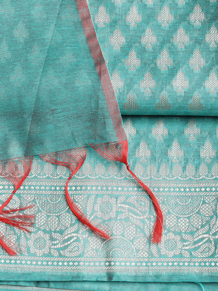 Woven Banarasi Chanderi Unstitched Suit With Dupatta