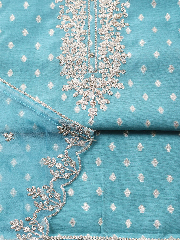 Embroidered Chanderi Unstitched Suit With Pant &amp; Dupatta