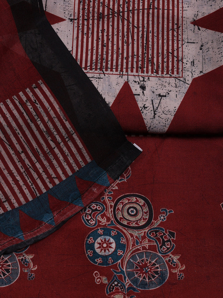 Embroidered Cotton Blend Unstitched Suit With Pant &amp; Dupatta