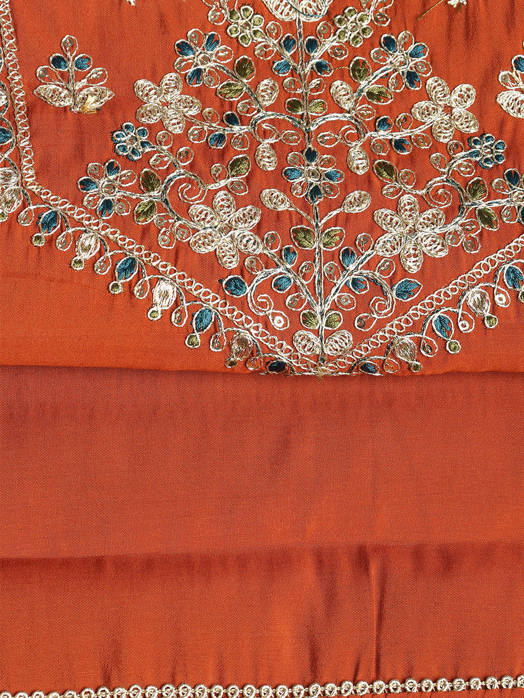 Neck Embroidered Chanderi Unstitched Suit With Dupatta