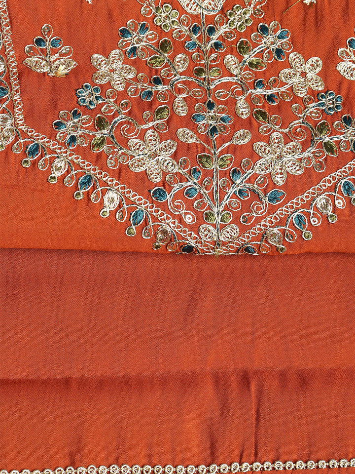 Neck Embroidered Chanderi Unstitched Suit With Dupatta