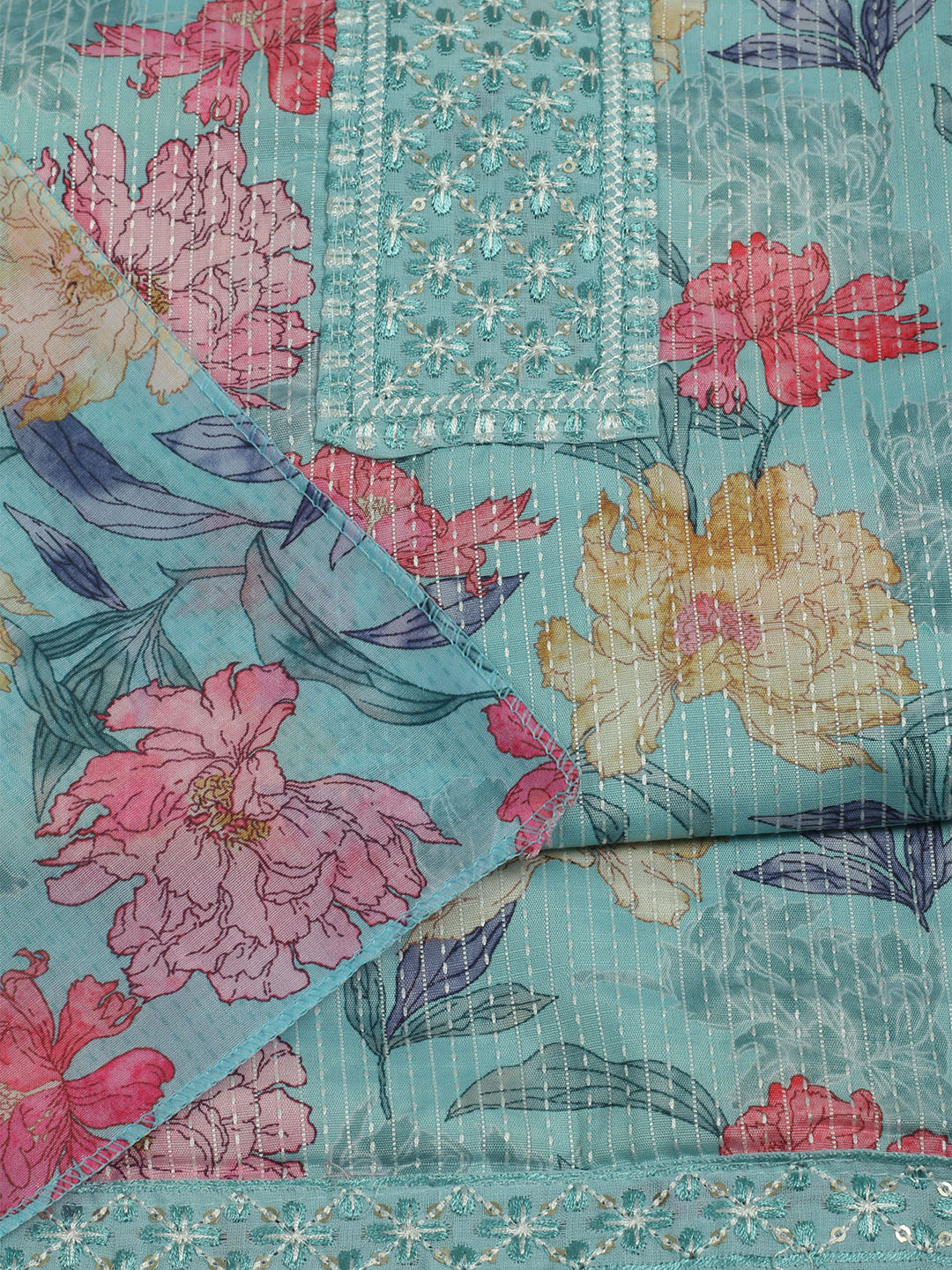 Printed Cotton Unstitched Suits Printed Suit With Pant &amp; Dupatta