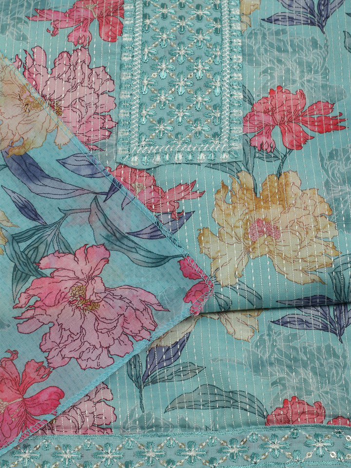 Printed Cotton Unstitched Suits Printed Suit With Pant &amp; Dupatta