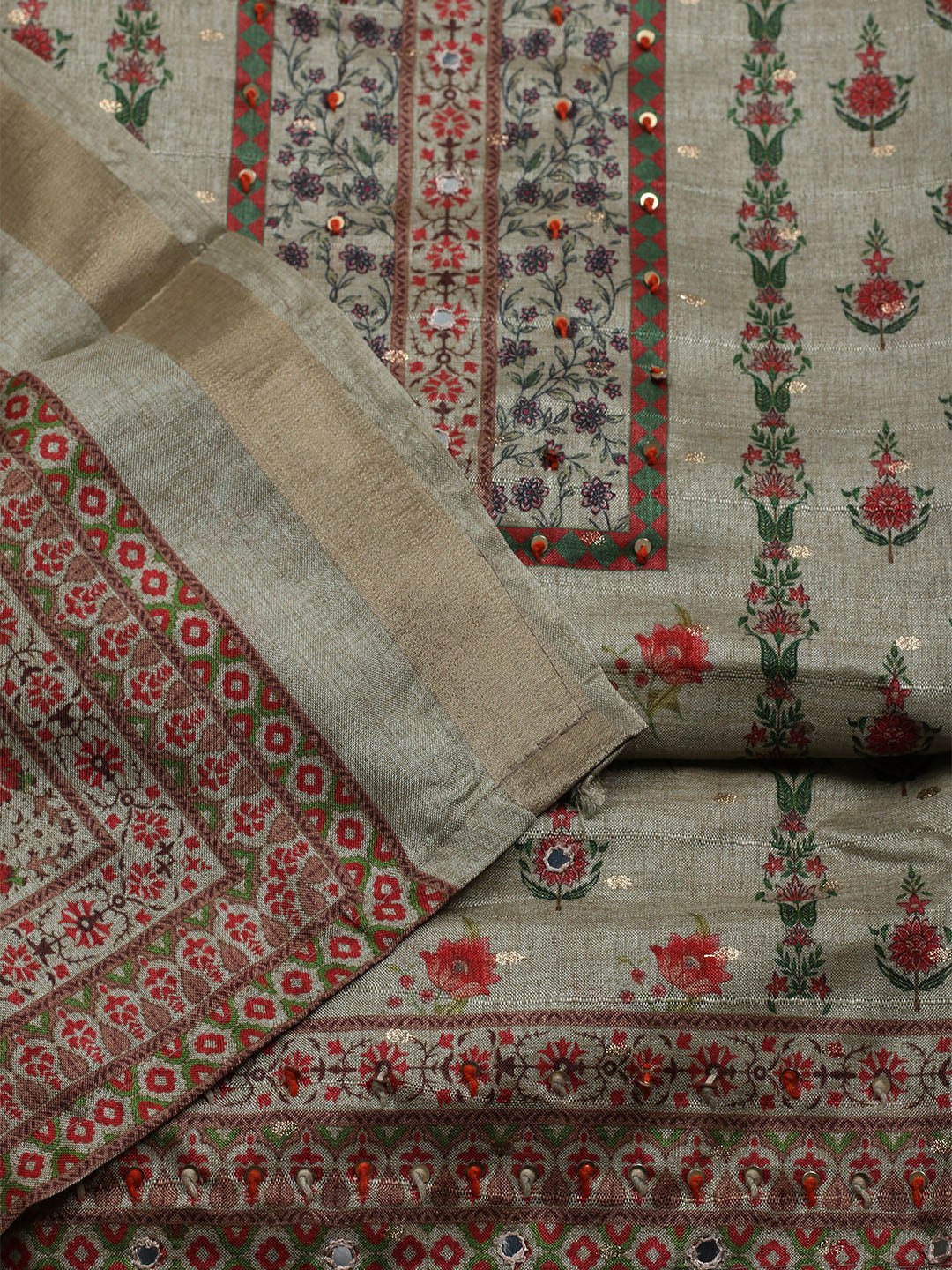 Embroidered Tussar Unstitched Suit With Dupatta