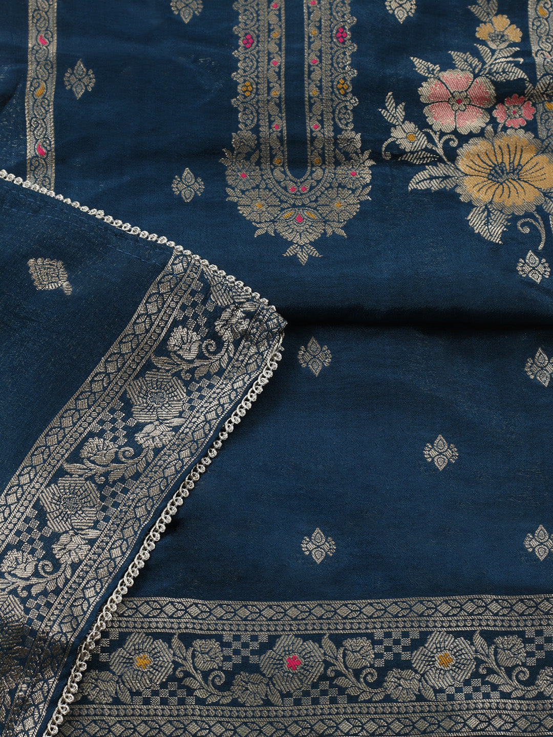 Woven Design Chanderi Unstitched Suit With Pant &amp; Dupatta