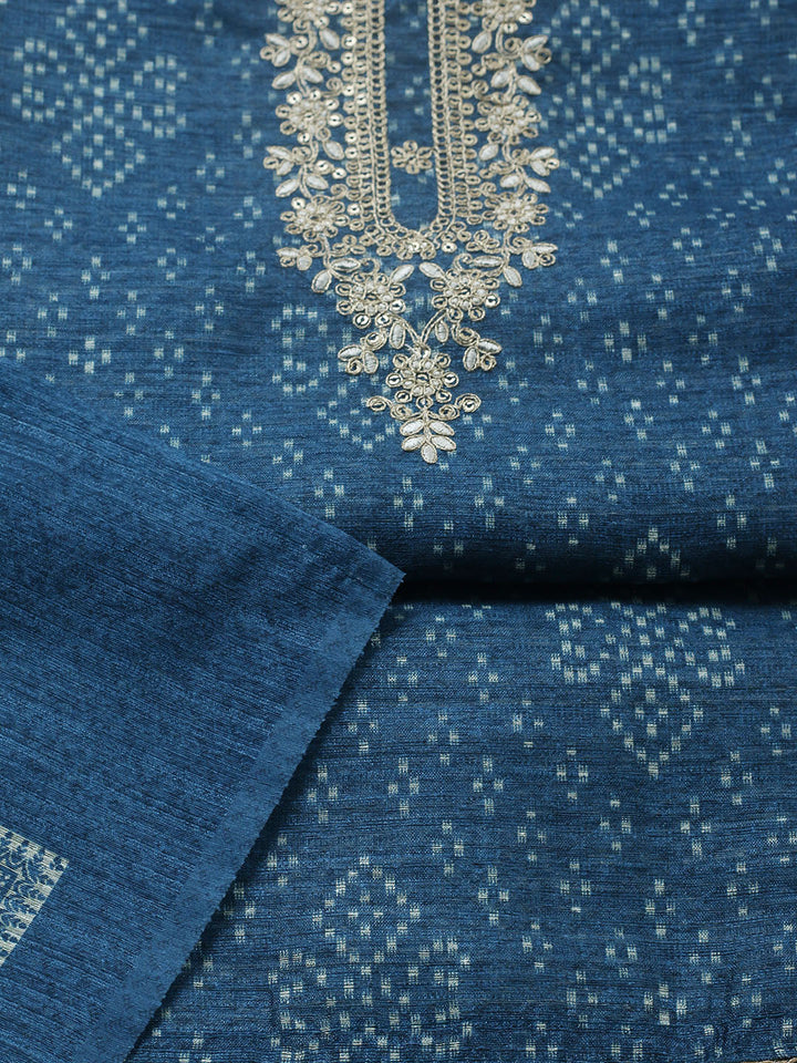 Embroidered Chanderi Unstitched Suit With Pant &amp; Dupatta