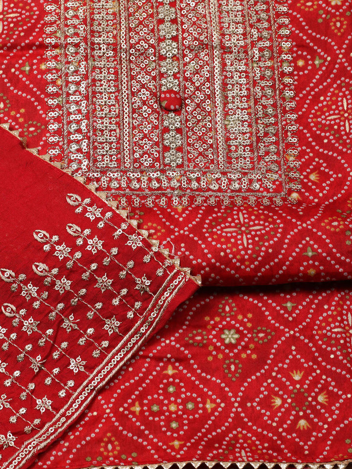Embroidered Cotton Unstitched Suit With Pant &amp; Dupatta