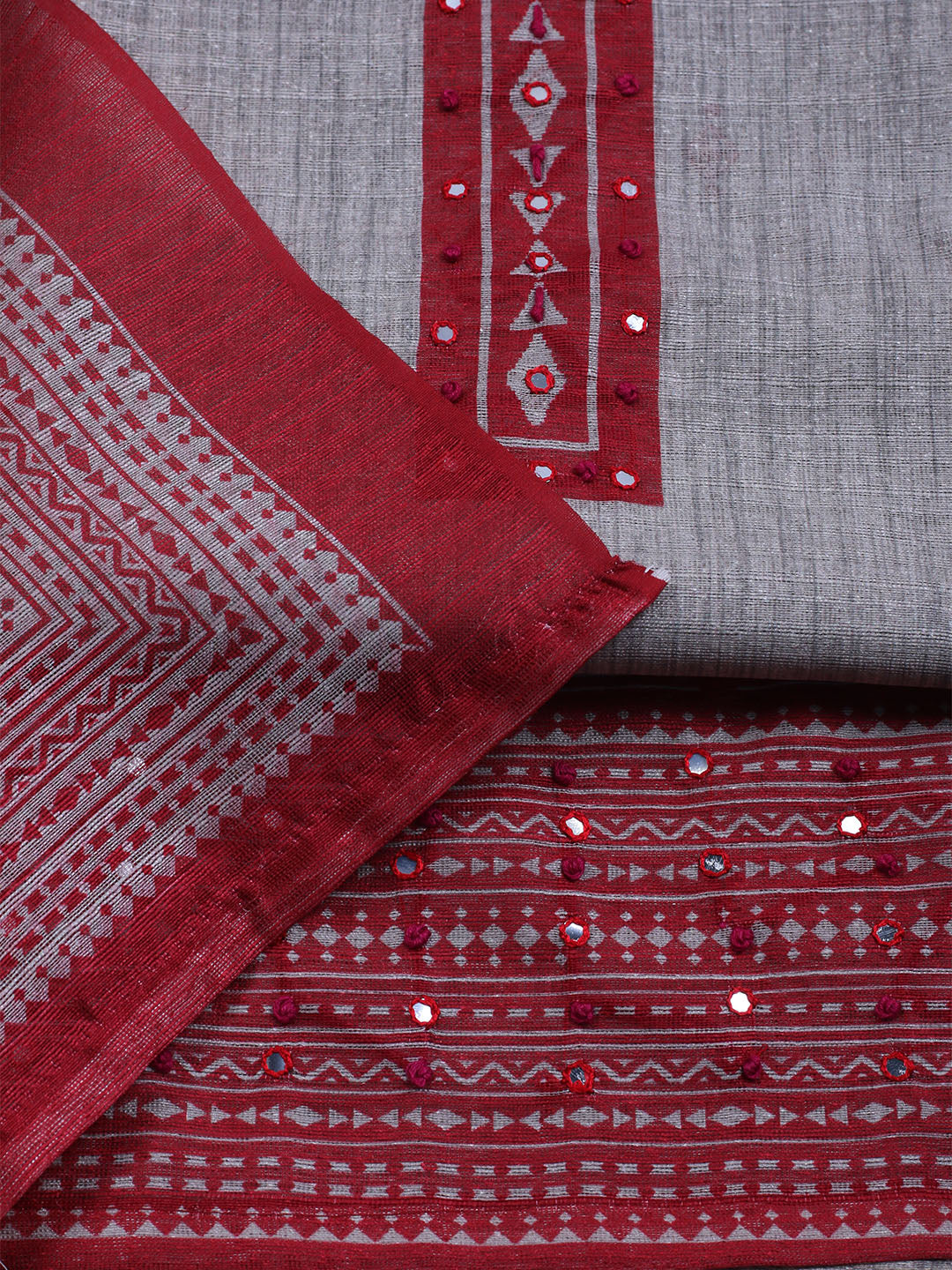 Mirror Work Tussar Unstitched Suit With Dupatta