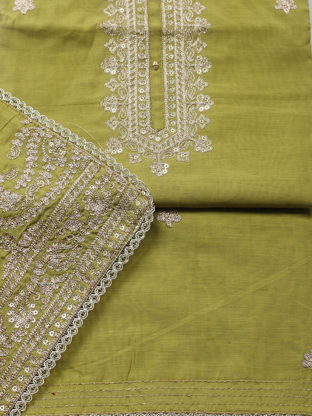 Embroidered Chanderi Unstitched Suit With Pant &amp; Dupatta