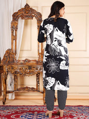 Floral Printed Cotton Blend Kurta With Pants & Dupatta